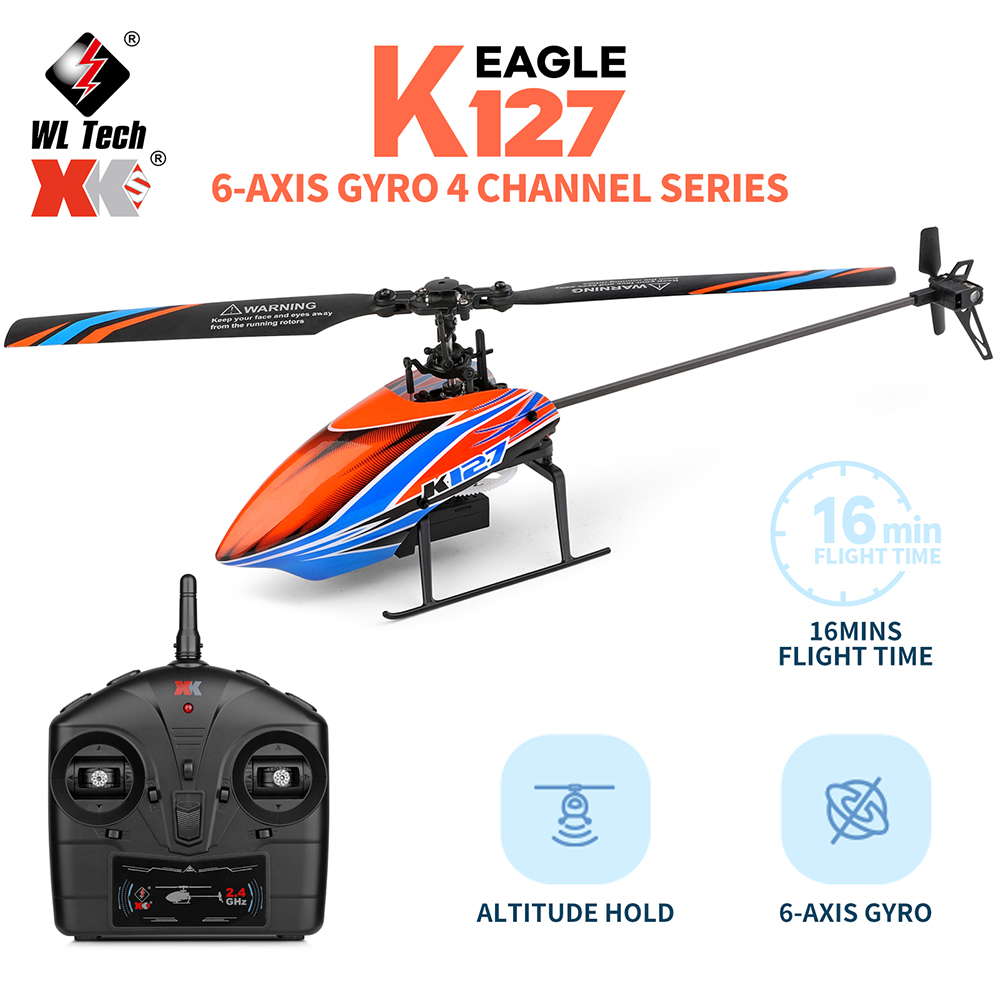 WLtoys XK K127 2.4G 4CH 6-aixs - مراجعة Rc Helicopter Single Rotor وسعره